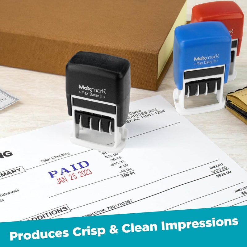 MaxMark Self-Inking Rubber Date Office Stamp with Completed Phrase & Date - Blue Ink (Max Dater II), 12-Year Band - Image 4